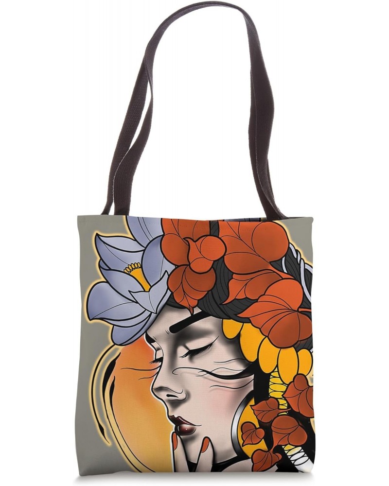 Neo-Traditional Pretty Girl x Flowers Tattoo Flash Tote Bag $11.82 Totes