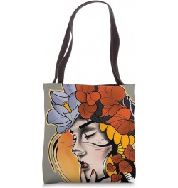 Neo-Traditional Pretty Girl x Flowers Tattoo Flash Tote Bag $11.82 Totes