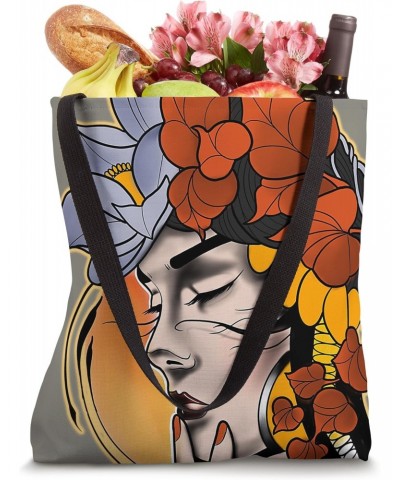 Neo-Traditional Pretty Girl x Flowers Tattoo Flash Tote Bag $11.82 Totes