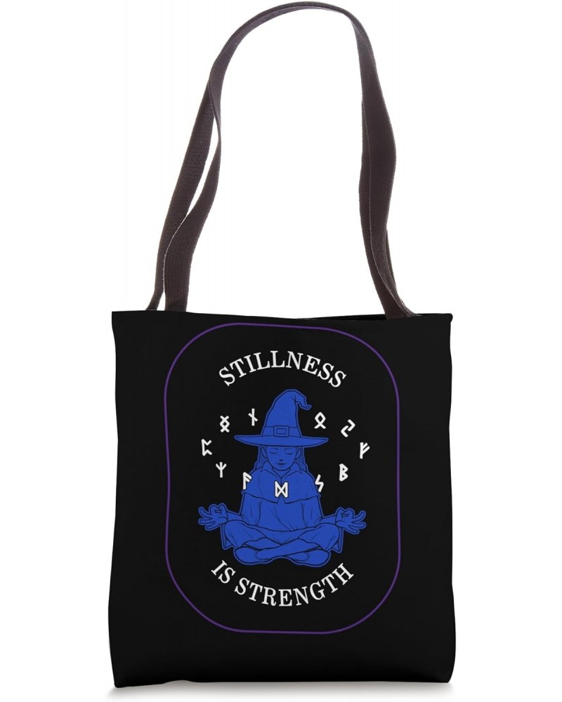 Meditation Stillness Is Strength Yoga Witch Halloween Medita Tote Bag $15.25 Totes