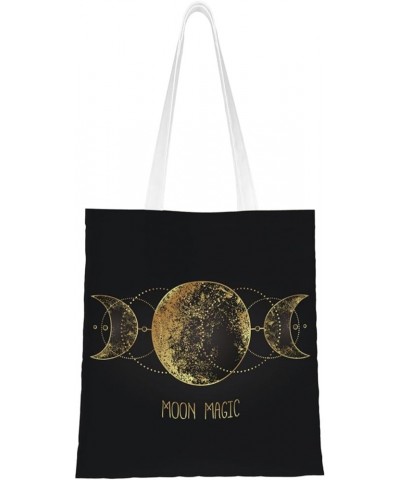 Lovely Cartoon Witchcraft Cat Skull Single Shoulder Fashion Canvas Tote Shopping Bags Handbags For Men And Women Moon Magic B...