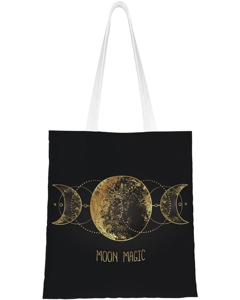 Lovely Cartoon Witchcraft Cat Skull Single Shoulder Fashion Canvas Tote Shopping Bags Handbags For Men And Women Moon Magic B...