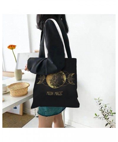 Lovely Cartoon Witchcraft Cat Skull Single Shoulder Fashion Canvas Tote Shopping Bags Handbags For Men And Women Moon Magic B...