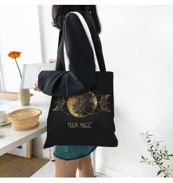 Lovely Cartoon Witchcraft Cat Skull Single Shoulder Fashion Canvas Tote Shopping Bags Handbags For Men And Women Moon Magic B...