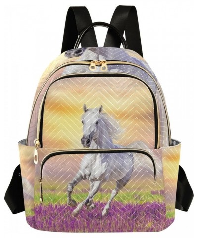 Small Backpack for Women Travel Bag White Horse Run Gallop in Flowers Daypack Purse Fashion Shoulder Bag Rucksack Medium B541...