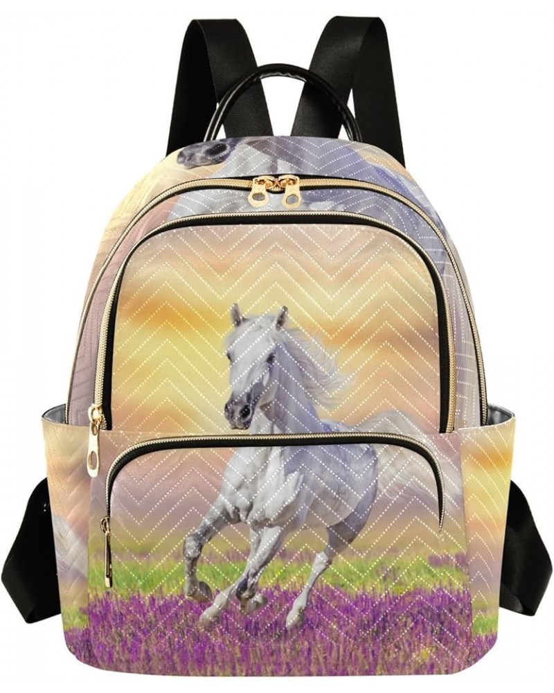 Small Backpack for Women Travel Bag White Horse Run Gallop in Flowers Daypack Purse Fashion Shoulder Bag Rucksack Medium B541...