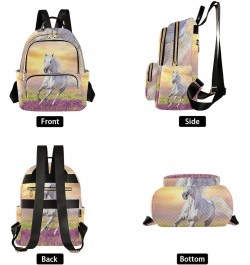 Small Backpack for Women Travel Bag White Horse Run Gallop in Flowers Daypack Purse Fashion Shoulder Bag Rucksack Medium B541...