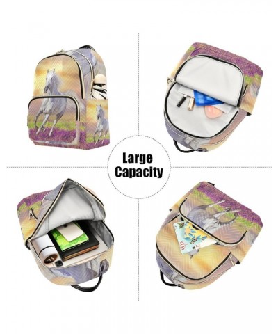 Small Backpack for Women Travel Bag White Horse Run Gallop in Flowers Daypack Purse Fashion Shoulder Bag Rucksack Medium B541...