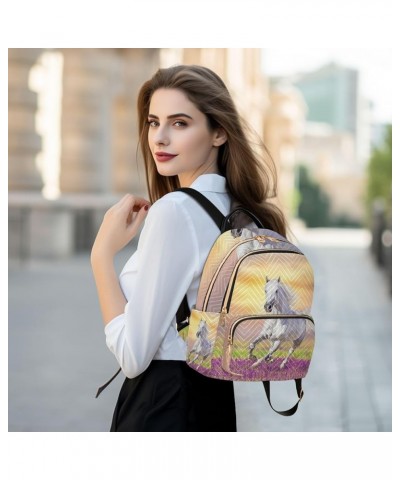 Small Backpack for Women Travel Bag White Horse Run Gallop in Flowers Daypack Purse Fashion Shoulder Bag Rucksack Medium B541...