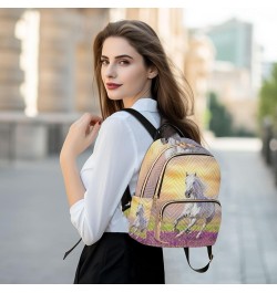 Small Backpack for Women Travel Bag White Horse Run Gallop in Flowers Daypack Purse Fashion Shoulder Bag Rucksack Medium B541...