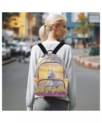 Small Backpack for Women Travel Bag White Horse Run Gallop in Flowers Daypack Purse Fashion Shoulder Bag Rucksack Medium B541...