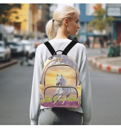 Small Backpack for Women Travel Bag White Horse Run Gallop in Flowers Daypack Purse Fashion Shoulder Bag Rucksack Medium B541...