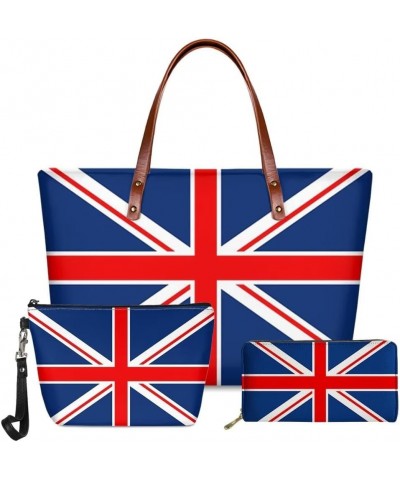 Women Beach Tote Bag Zipper Long Purse Waterproof Portable Leather Travel Toiletry Bag Makeup Bag Set of 3 British Flag $25.9...