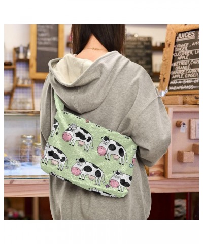 Cartoon Cute Cows Furry Tote Bag for Women Crossbody Bag Shoulder Purse Handbag Satchel Handbag with Zipper for Autumn Winter...