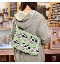 Cartoon Cute Cows Furry Tote Bag for Women Crossbody Bag Shoulder Purse Handbag Satchel Handbag with Zipper for Autumn Winter...