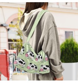 Cartoon Cute Cows Furry Tote Bag for Women Crossbody Bag Shoulder Purse Handbag Satchel Handbag with Zipper for Autumn Winter...