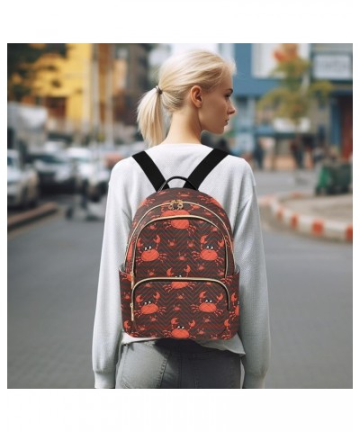 Red Crab Pattern Mini Backpack Purse for Women, Cute Travel Backpack Fashion Backpack Lightweight Shoulder Bag Small Casual D...