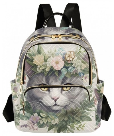 Mini Backpack Purse for Women, Grey Cat Flower Travel Bag Casual Daypack Shoulder Bag Medium $16.31 Backpacks