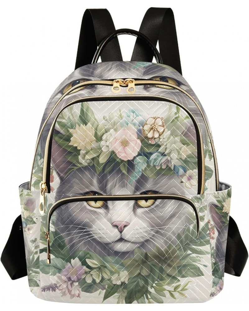 Mini Backpack Purse for Women, Grey Cat Flower Travel Bag Casual Daypack Shoulder Bag Medium $16.31 Backpacks