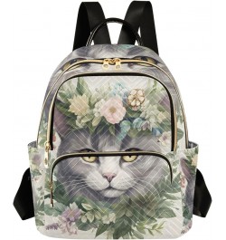 Mini Backpack Purse for Women, Grey Cat Flower Travel Bag Casual Daypack Shoulder Bag Medium $16.31 Backpacks