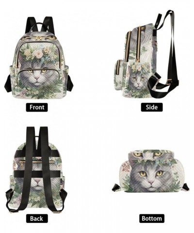 Mini Backpack Purse for Women, Grey Cat Flower Travel Bag Casual Daypack Shoulder Bag Medium $16.31 Backpacks