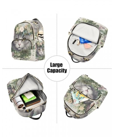 Mini Backpack Purse for Women, Grey Cat Flower Travel Bag Casual Daypack Shoulder Bag Medium $16.31 Backpacks