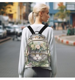 Mini Backpack Purse for Women, Grey Cat Flower Travel Bag Casual Daypack Shoulder Bag Medium $16.31 Backpacks