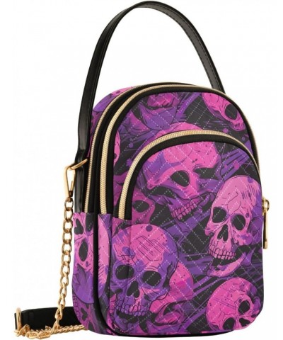 Colorful Purple Skulls Small Crossbody Bags for Women Cell Phone Shoulder Purse Handbags Wallet 21214844 $12.88 Crossbody Bags