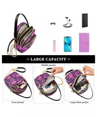 Colorful Purple Skulls Small Crossbody Bags for Women Cell Phone Shoulder Purse Handbags Wallet 21214844 $12.88 Crossbody Bags