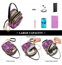 Colorful Purple Skulls Small Crossbody Bags for Women Cell Phone Shoulder Purse Handbags Wallet 21214844 $12.88 Crossbody Bags