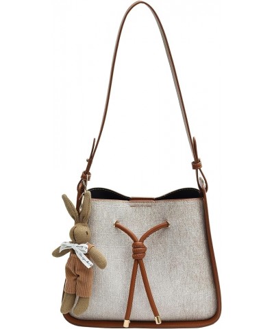 Oatmeal Bucket Bag - Versatile Single Shoulder Crossbody, Commuter Large Capacity Tote, Mother-Child Bag Brown $22.79 Totes