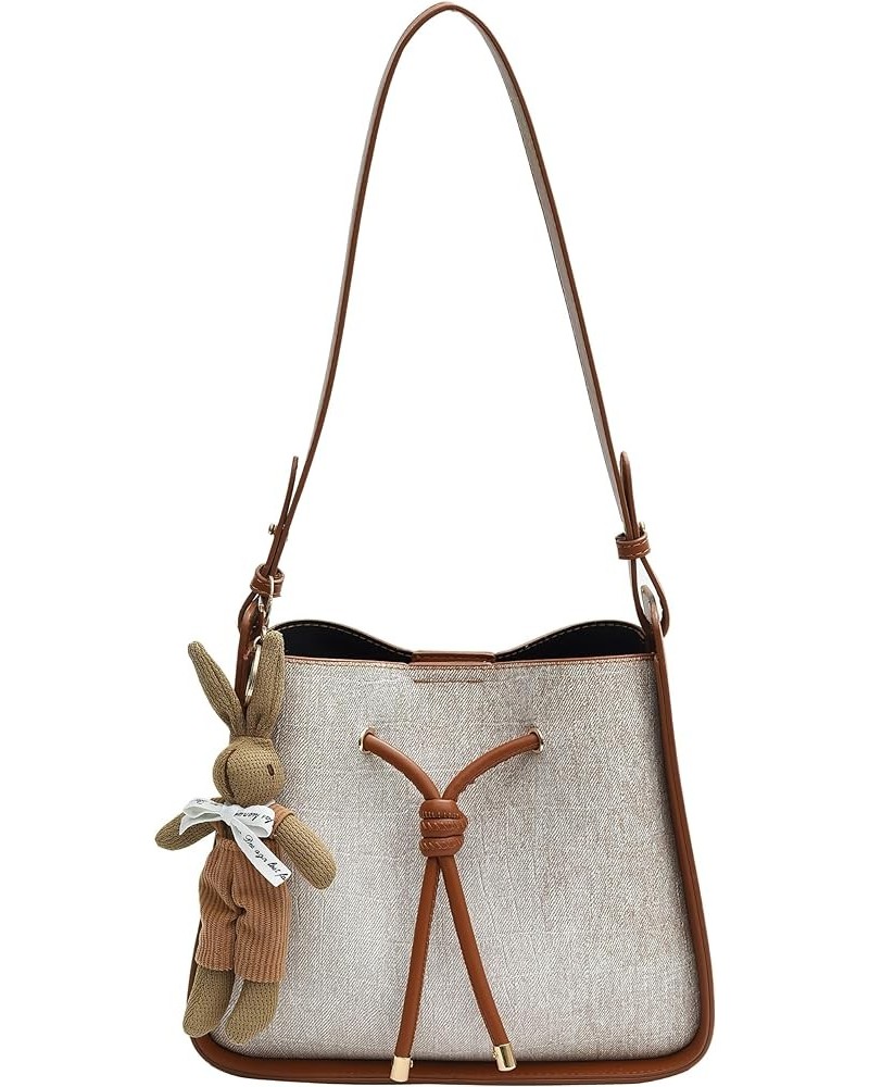 Oatmeal Bucket Bag - Versatile Single Shoulder Crossbody, Commuter Large Capacity Tote, Mother-Child Bag Brown $22.79 Totes