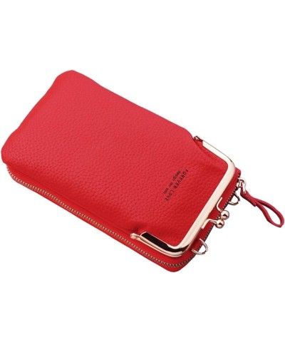 Fashion Women Artificial Leather Solid Color Bag Zipper Phone Bag Shoulder Bag Messenger Bag Phone Slim Wallets for Men Red $...