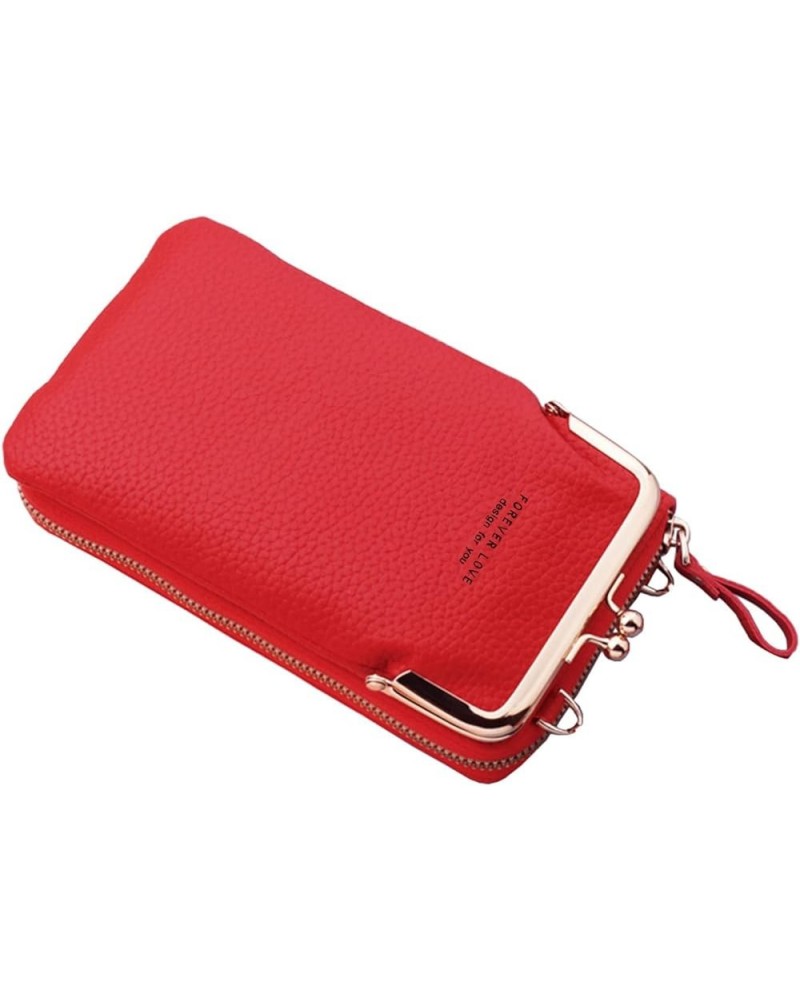 Fashion Women Artificial Leather Solid Color Bag Zipper Phone Bag Shoulder Bag Messenger Bag Phone Slim Wallets for Men Red $...