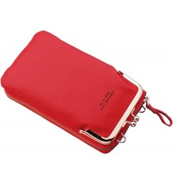 Fashion Women Artificial Leather Solid Color Bag Zipper Phone Bag Shoulder Bag Messenger Bag Phone Slim Wallets for Men Red $...