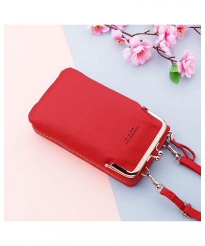 Fashion Women Artificial Leather Solid Color Bag Zipper Phone Bag Shoulder Bag Messenger Bag Phone Slim Wallets for Men Red $...