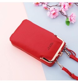 Fashion Women Artificial Leather Solid Color Bag Zipper Phone Bag Shoulder Bag Messenger Bag Phone Slim Wallets for Men Red $...