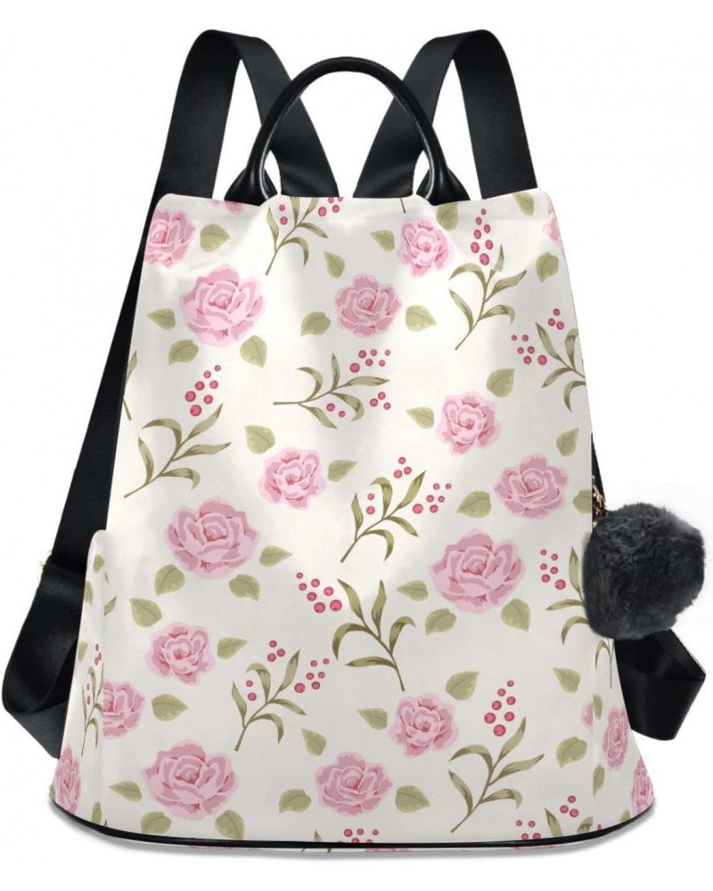 Pink Rose Backpack Purse for Women Anti Theft Fashion Back Pack Shoulder Bag $22.79 Backpacks