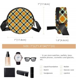 Orange Black Coffee Plaid Pattern Crossbody Bag for Women Teen Girls Round Canvas Shoulder Bag Purse Tote Handbag Bag Multi01...