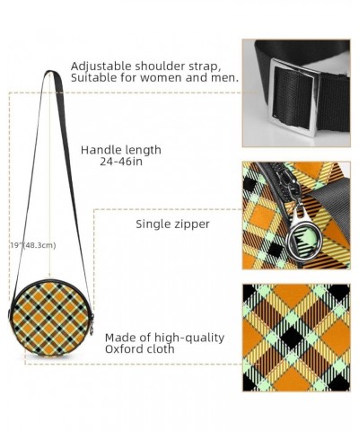 Orange Black Coffee Plaid Pattern Crossbody Bag for Women Teen Girls Round Canvas Shoulder Bag Purse Tote Handbag Bag Multi01...