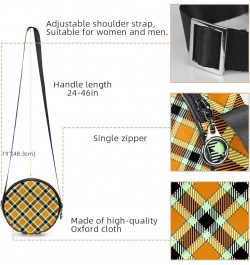 Orange Black Coffee Plaid Pattern Crossbody Bag for Women Teen Girls Round Canvas Shoulder Bag Purse Tote Handbag Bag Multi01...