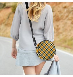 Orange Black Coffee Plaid Pattern Crossbody Bag for Women Teen Girls Round Canvas Shoulder Bag Purse Tote Handbag Bag Multi01...