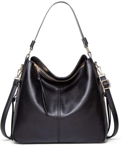 Women's Fashion Retro Soft Leather Large Capacity Zipper Shoulder Shopping Bag Black $29.20 Shoulder Bags