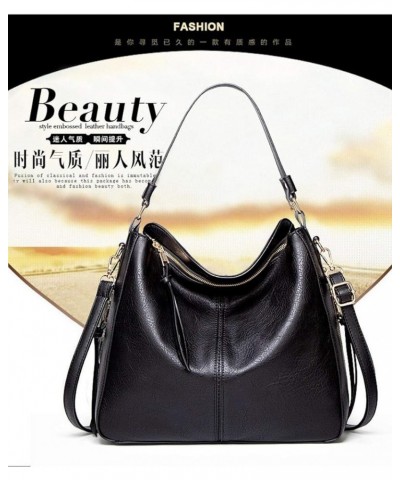 Women's Fashion Retro Soft Leather Large Capacity Zipper Shoulder Shopping Bag Black $29.20 Shoulder Bags