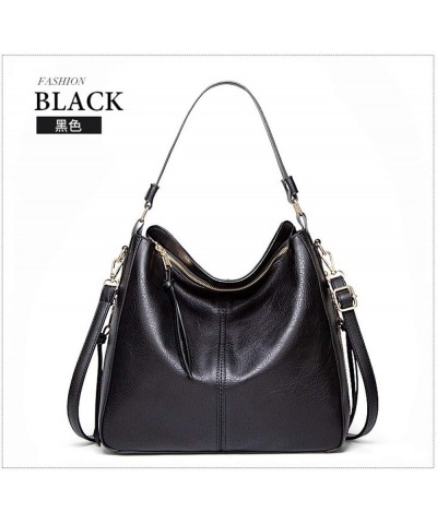 Women's Fashion Retro Soft Leather Large Capacity Zipper Shoulder Shopping Bag Black $29.20 Shoulder Bags