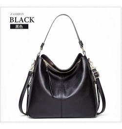 Women's Fashion Retro Soft Leather Large Capacity Zipper Shoulder Shopping Bag Black $29.20 Shoulder Bags