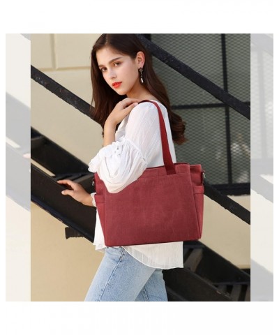 Canvas Tote Bags for Women Large Shoulder Bag Ladies Hobo Bag Multi Pocket Handbag Satchel Bag Purple $22.61 Satchels