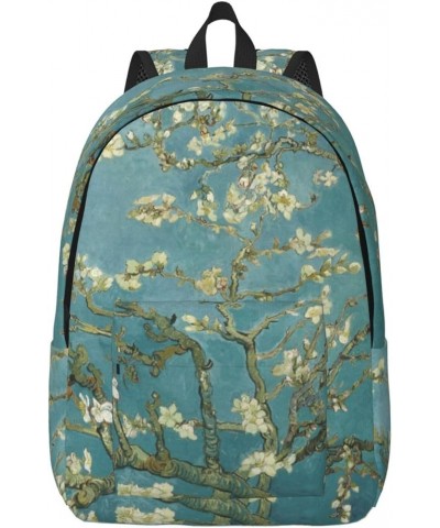 Almond Blossom Print Unisex Canvas Backpack Cute Backpack For Travel Sports Casual Aesthetic Backpack Black Small $21.11 Back...