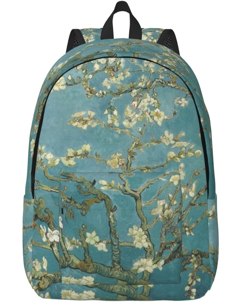 Almond Blossom Print Unisex Canvas Backpack Cute Backpack For Travel Sports Casual Aesthetic Backpack Black Small $21.11 Back...