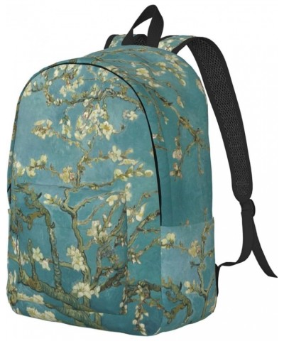 Almond Blossom Print Unisex Canvas Backpack Cute Backpack For Travel Sports Casual Aesthetic Backpack Black Small $21.11 Back...